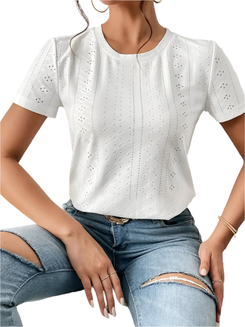 Dame T Shirt Rund Hals Casual 100% Bomuld-1