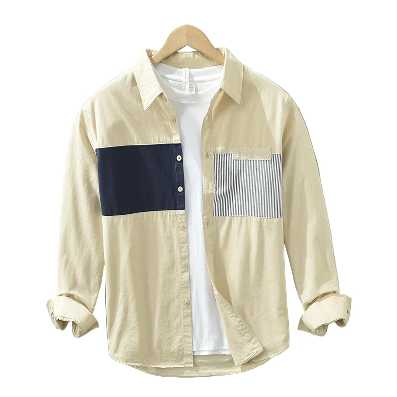 Herre Skjorte Patchwork Afslappet Bomuld
