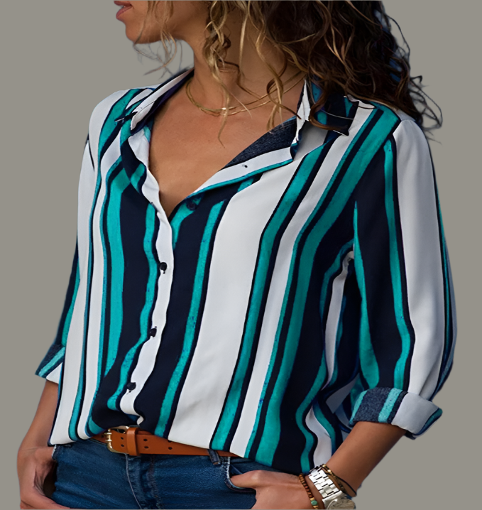 Dame Skjorte Langærmet Geometrisk Mønster 100% Bomuld-3