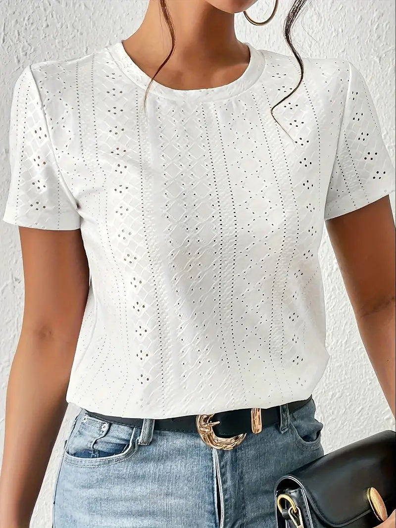 Dame T Shirt Rund Hals Casual 100% Bomuld-2