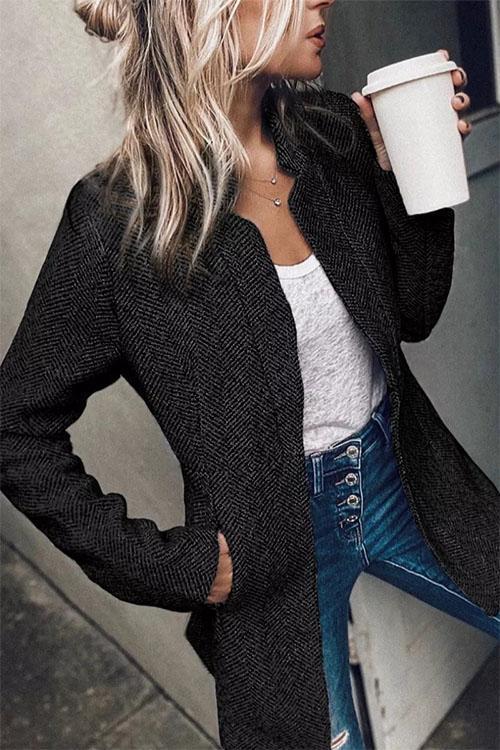 Dame Blazer Jakke med Lommer og Krave - Moderne Snit til Kontor og Sociale Arrangementer 1