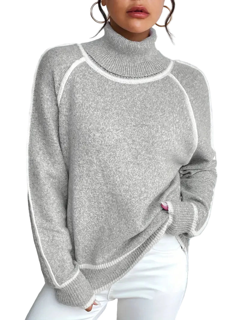 Dame Turtle Neck Sweater Med Kontrastdetaljer 0