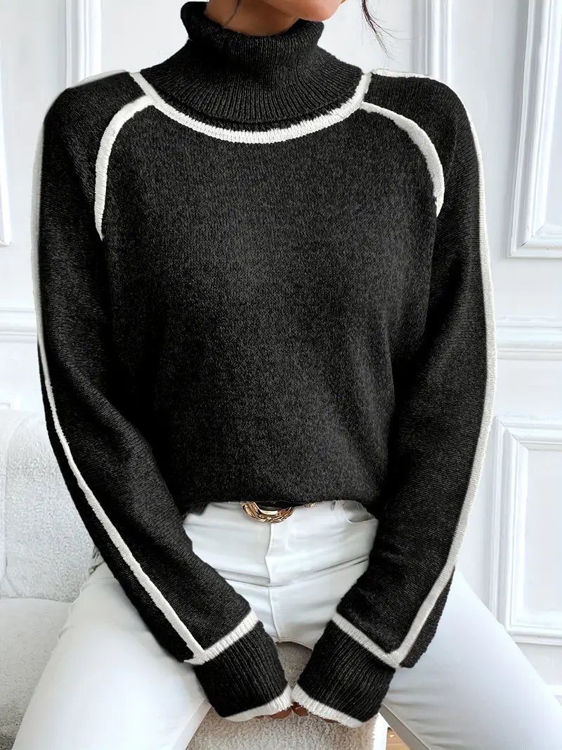 Dame Turtle Neck Sweater Med Kontrastdetaljer 8