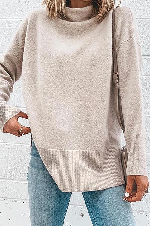 Dame Turtleneck Langærmet Top med Side Split 1