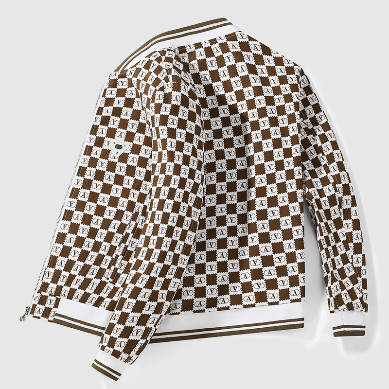 Herre Jakke Retro Checkerboard Design Varsity Style 3