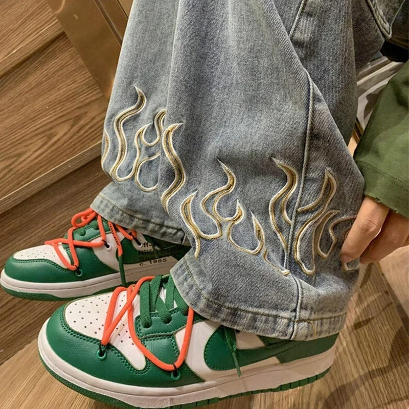 Herre Jeans med Unik Flamme Design i Blødt Denim 2