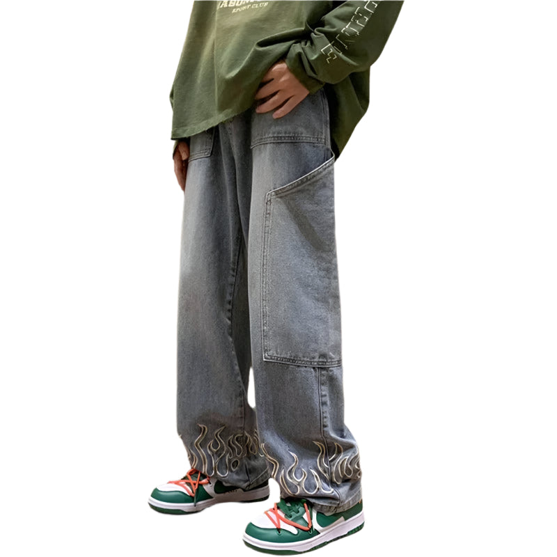 Herre Jeans med Unik Flamme Design i Blødt Denim 3