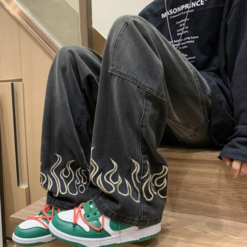 Herre Jeans med Unik Flamme Design i Blødt Denim 4