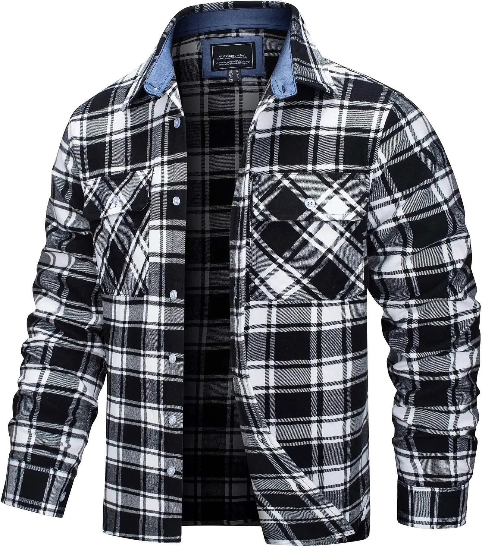 Herre Oversize Skjortejakke Plaid 100% Bomuld 8
