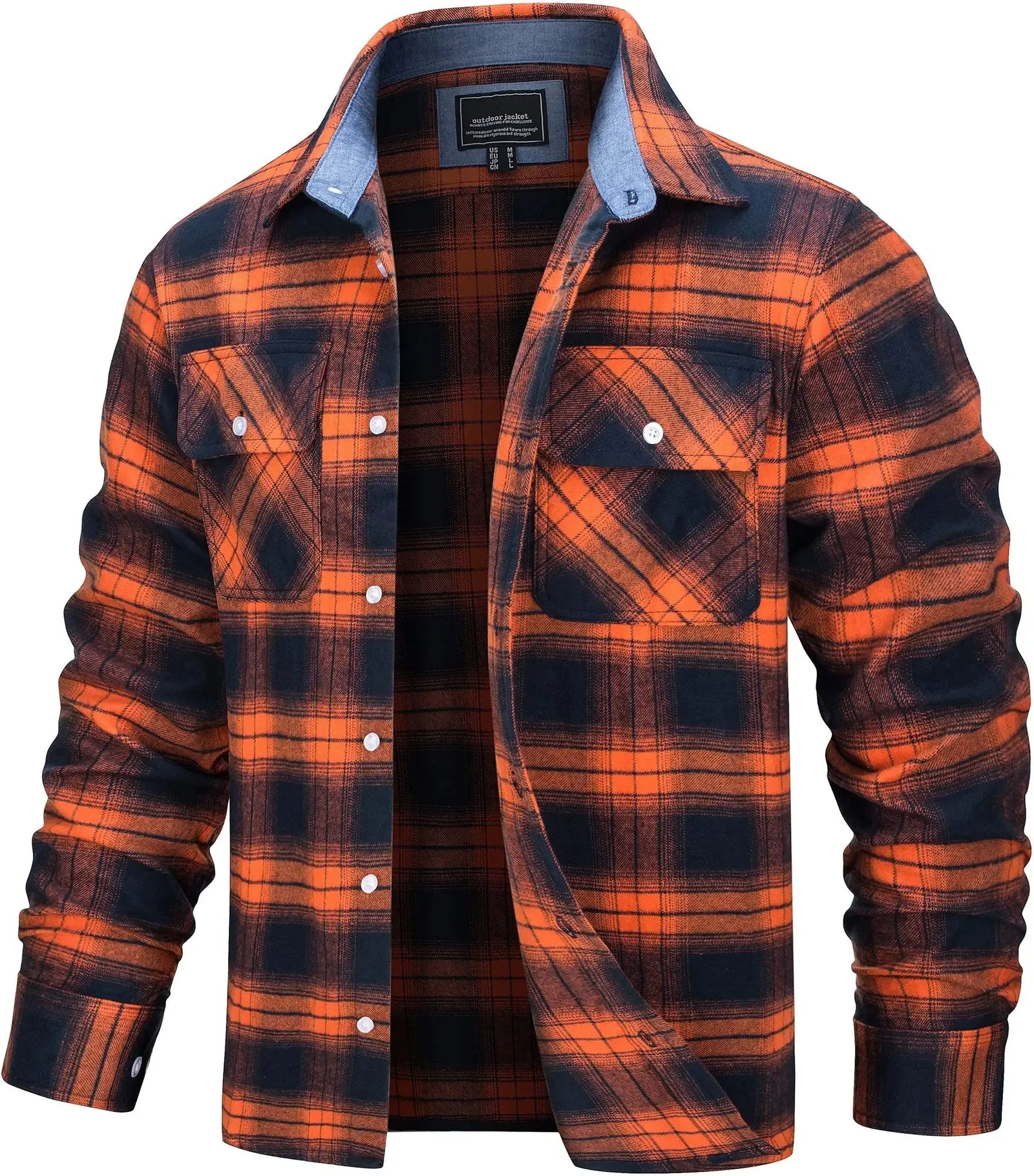 Herre Oversize Skjortejakke Plaid 100% Bomuld 9