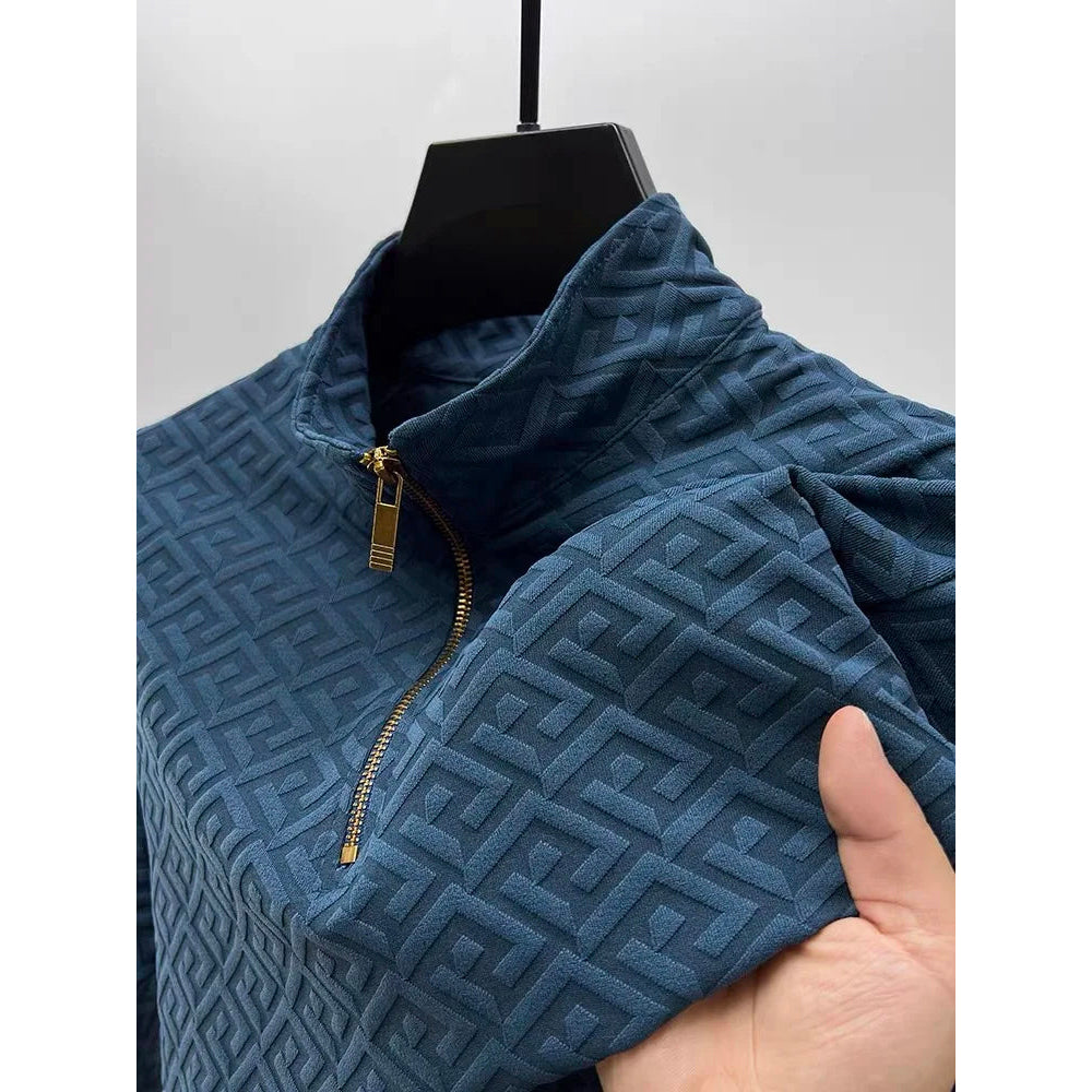 Herre Pullover Med Mock Hals Og Geometriske Mønstre 2