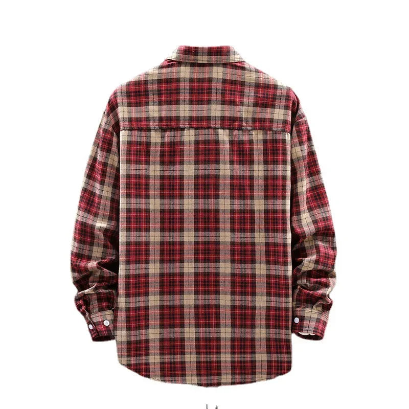 Herre Skjorte Løs Plaid Langærmet Britisk Stil 2