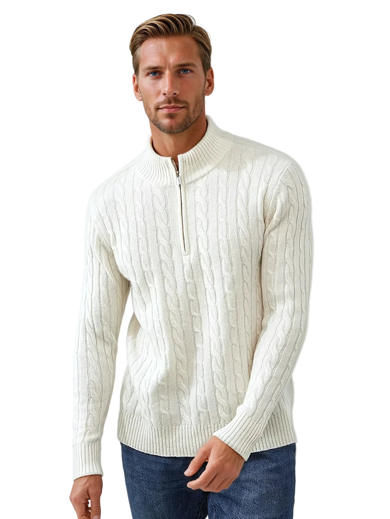 Herre Sweatshirt med Lynlås og Kabelstrikning 0