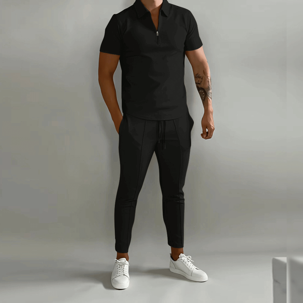 Herre Joggingpak Sporty Stil Halv Zipper Blødt Åndbart Stof-4