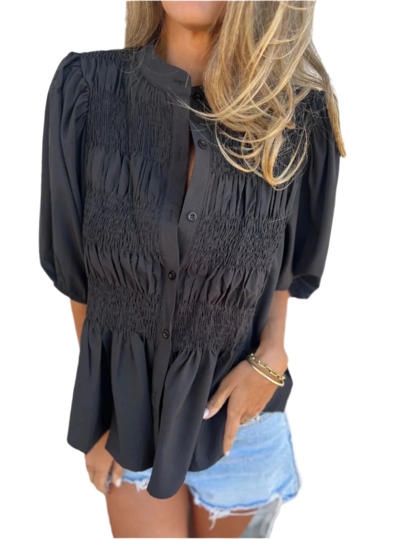 Kvinders Bluse Med Plisseringer og Afslappet Silhuet 0