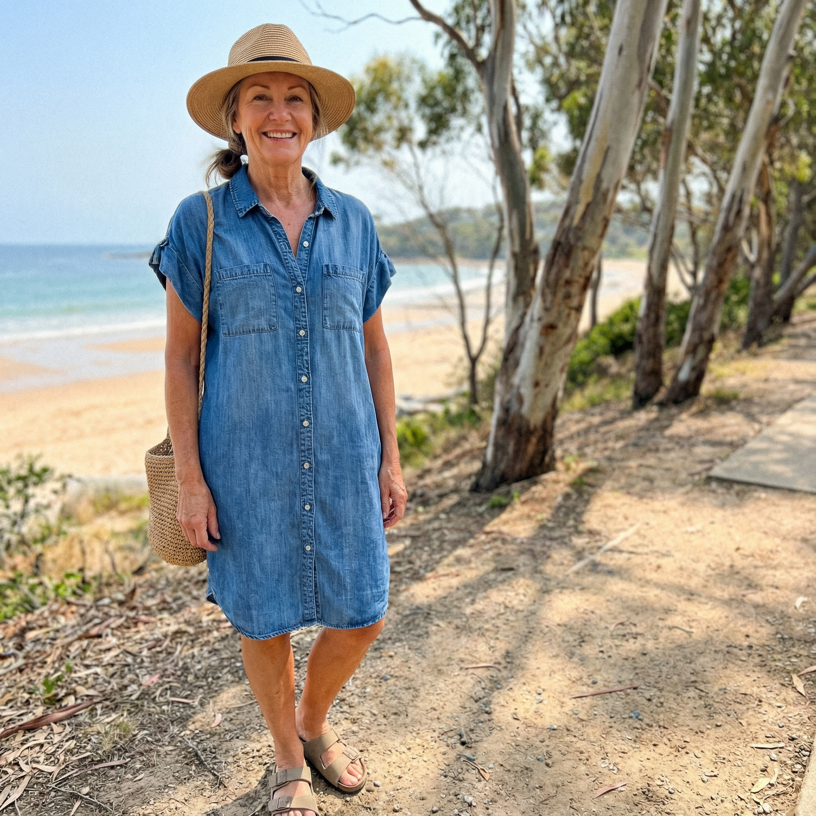 Kvinders Casual Kjole med Denimtryk 1