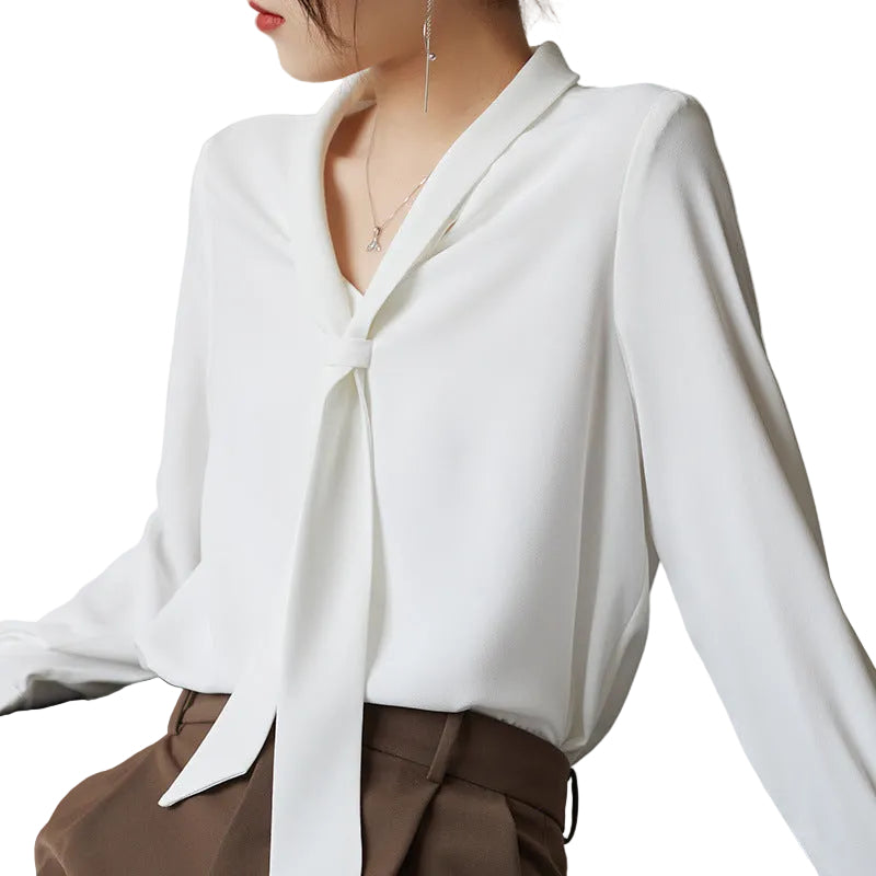 Kvinders Chiffon Bluse med Sløjfe 0