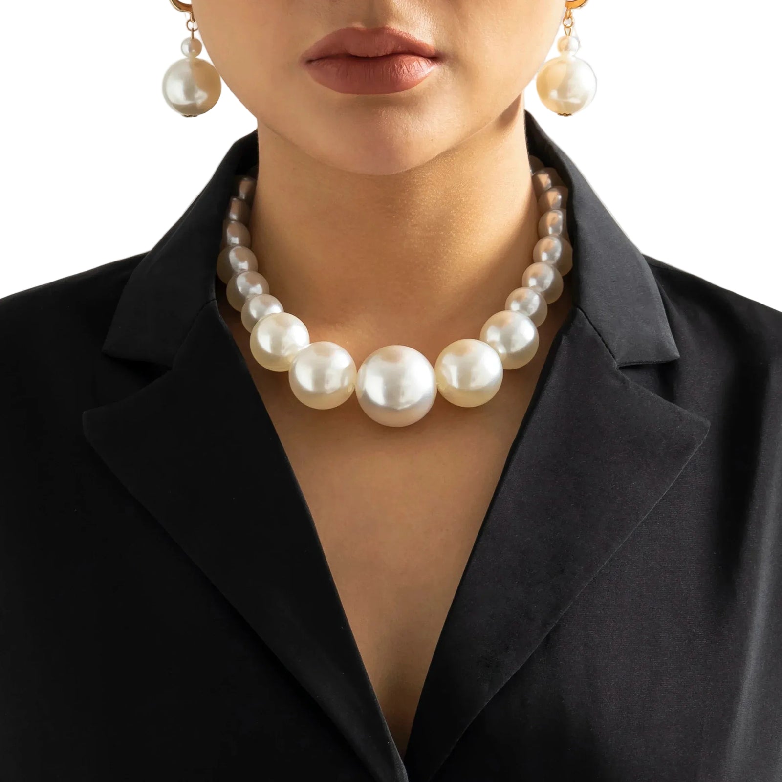 Kvinders Choker Sæt med Overdimensionerede Perler 0