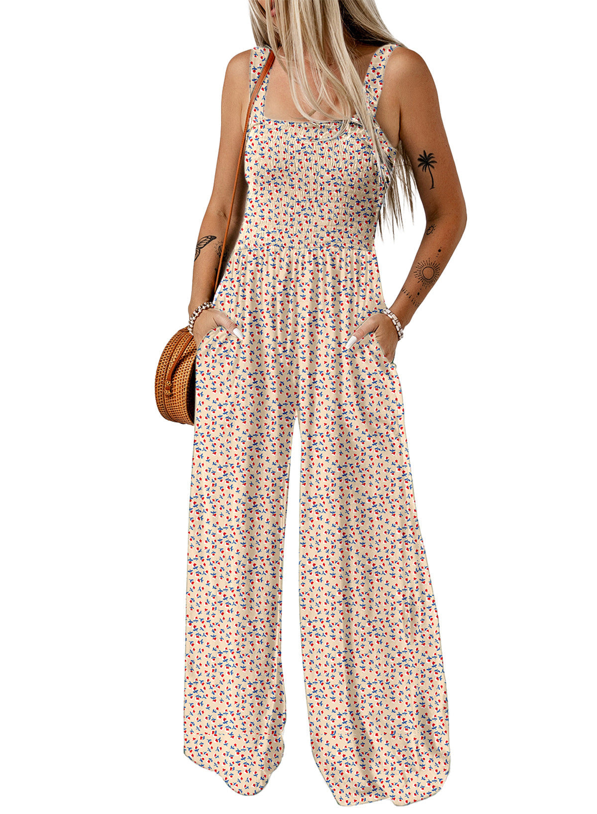Kvinders Jumpsuit med Blomsterprint og Brede Ben 4