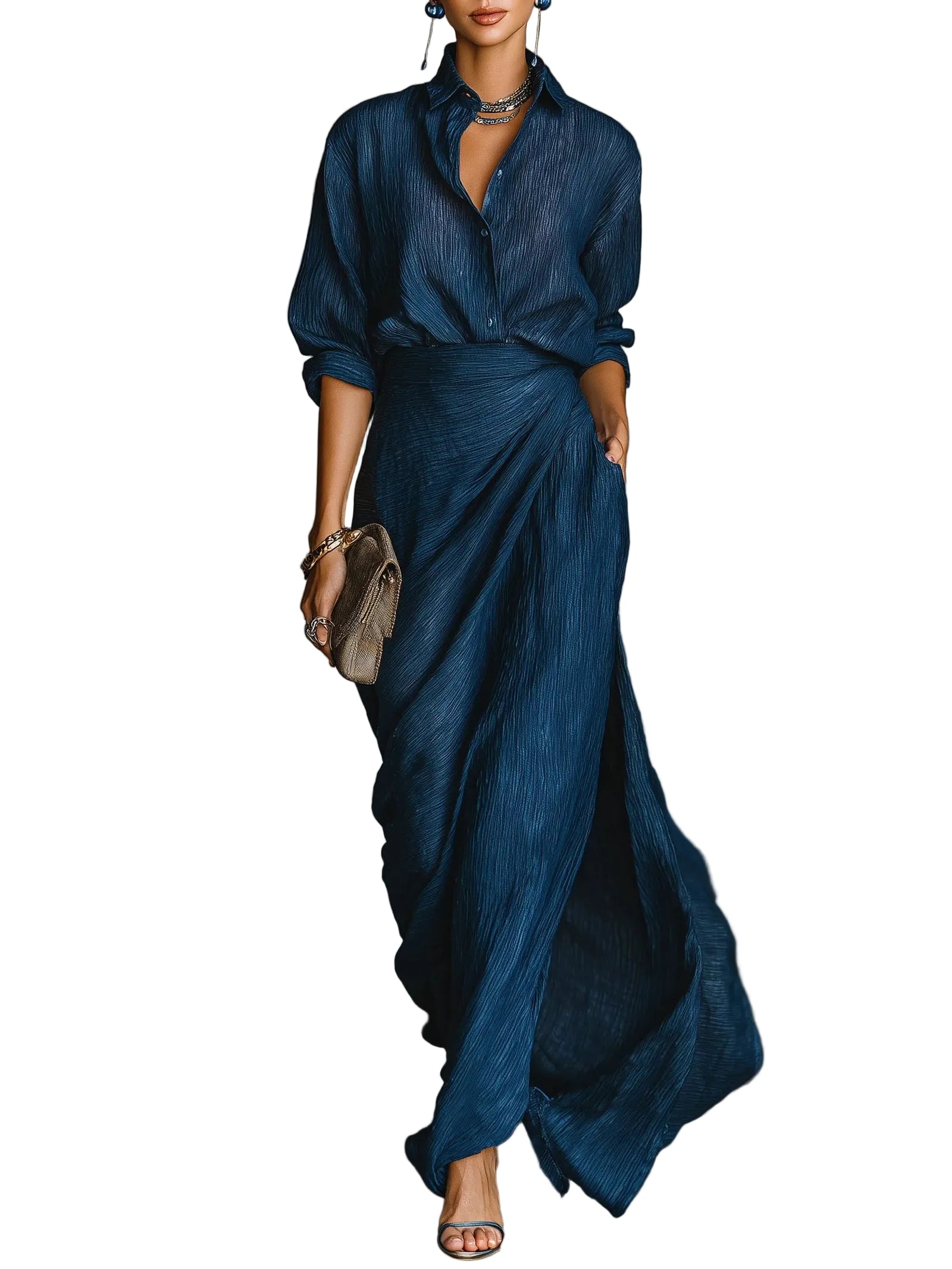 Kvinders Skjorte og Lang Nederdel Sæt Tidløs Elegance 0