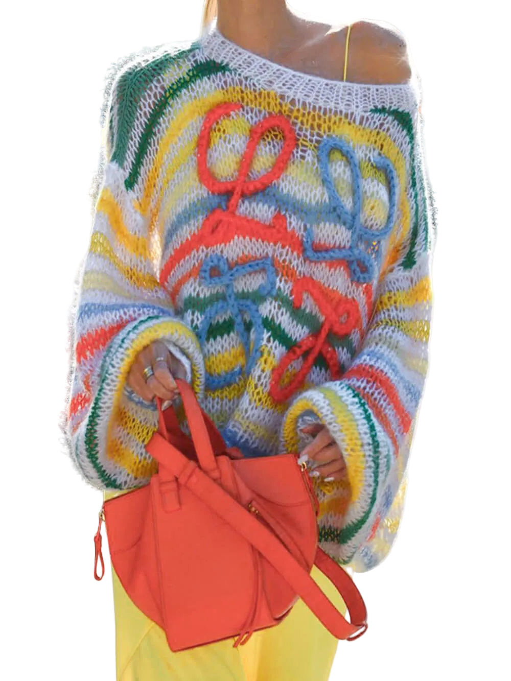 Kvinders Sweater med Regnbue Kontraststriber Casual 0