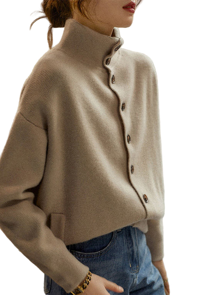 Kvinders Turtleneck Strik Sweater med Knapper 0