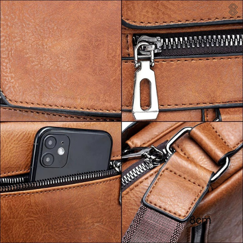 Læder Laptop Taske Multifunktionel Skuldertaske Rejsetaske 3