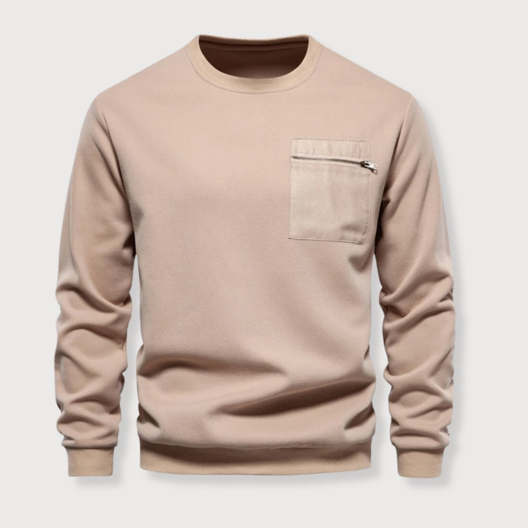 Mænds Crewneck Sweater med Lynlås Brystlomme Minimalistisk Stil 7
