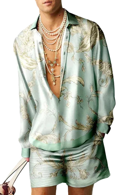 Mænds Todelt Hawaii Sæt med Tropisk Print 0