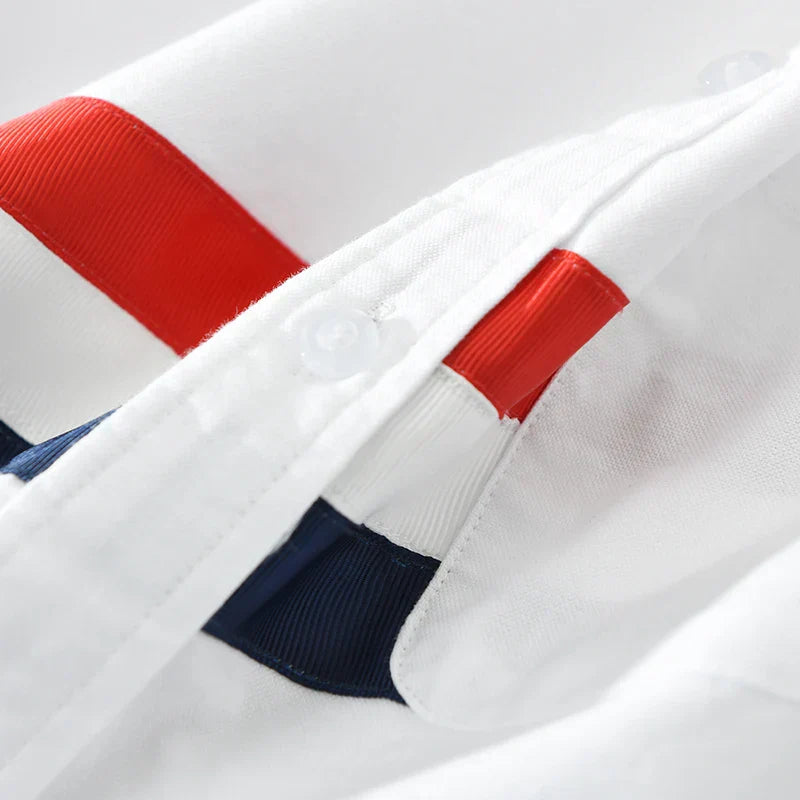 Herre Skjorte Stribet Patchwork Design Bomuld