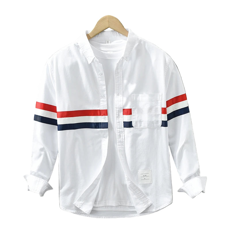 Herre Skjorte Stribet Patchwork Design Bomuld