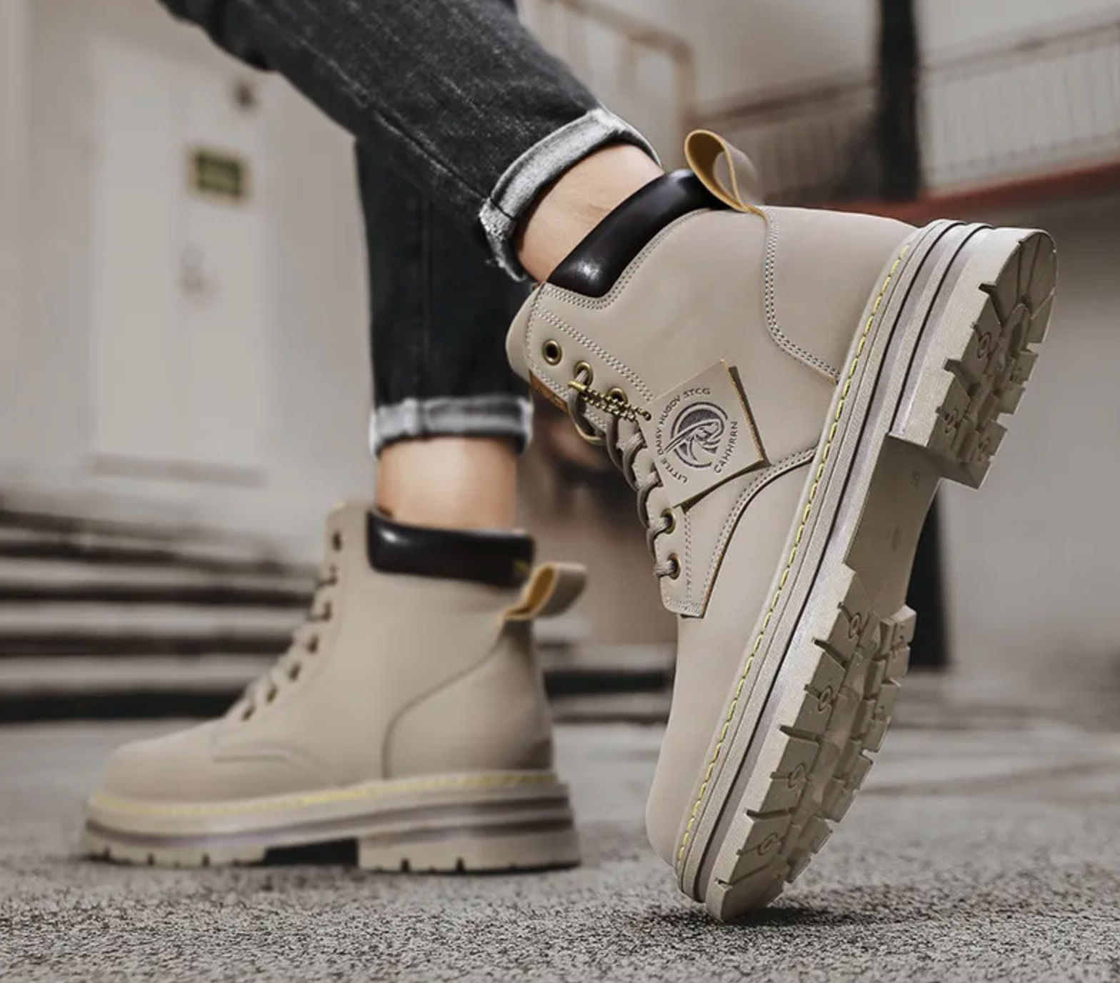 Vinterstøvle Mand Trendy Patchwork PU Komfortabel Bomuldsforing 4