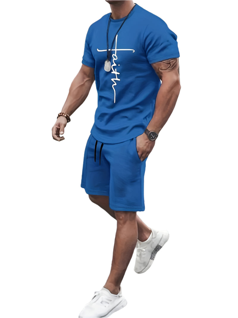 Herre Sommer Sæt T-shirt og Shorts Åndbart Bomuld-1