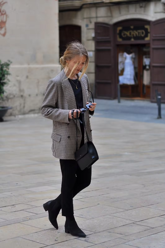 Vintage plaid blazerfrakke til kvinder