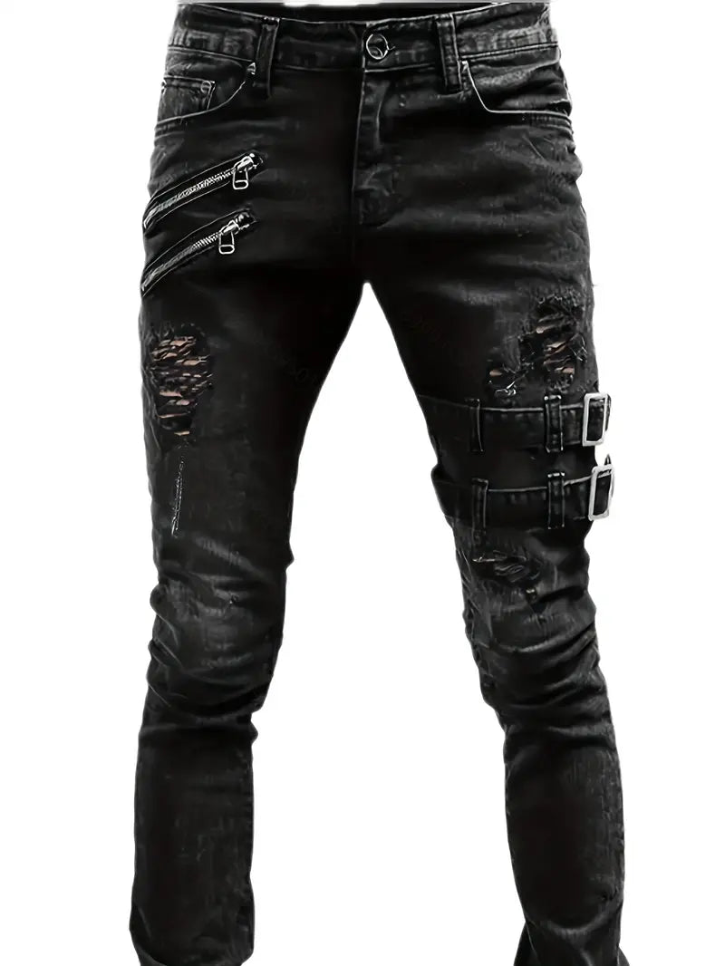 Variant image for Mænds Biker Jeans Casual Denim med Polstrede Indsatser-1