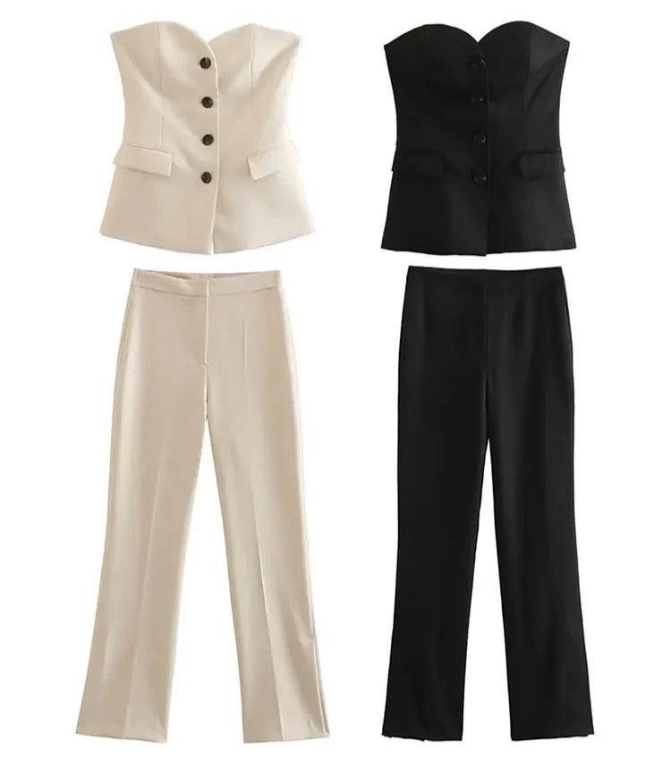Off-Shoulder Tube Top & Trousers Set til kvinder