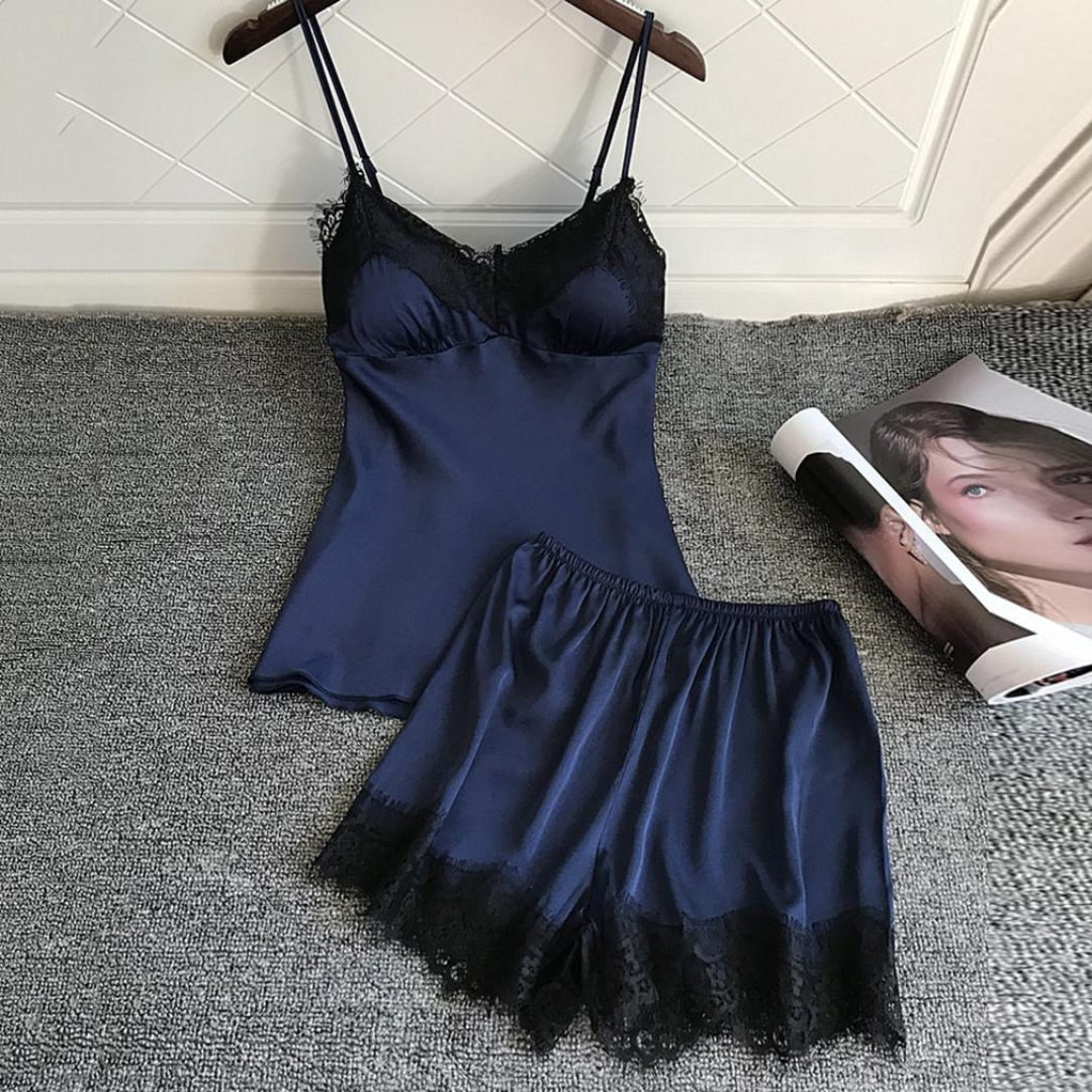 Kvinders V-hals satin nattøjssæt