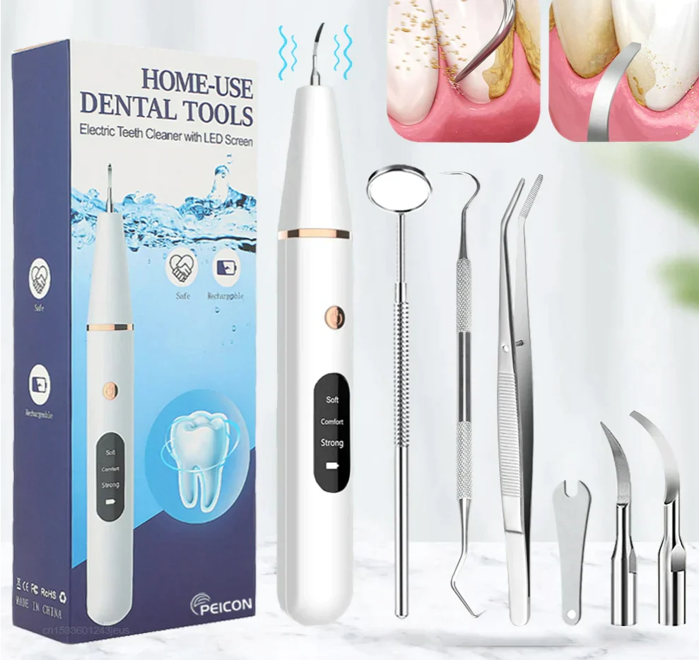 Unisex Ultrasonic Tooth Cleaner Effective Gentle Plaque Removal Plastic Metal-1