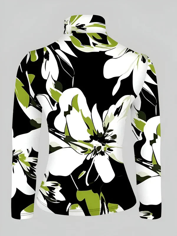 Kvinders Turtleneck T-shirt Blomstret Blødt Stof Lange Ærmer-4
