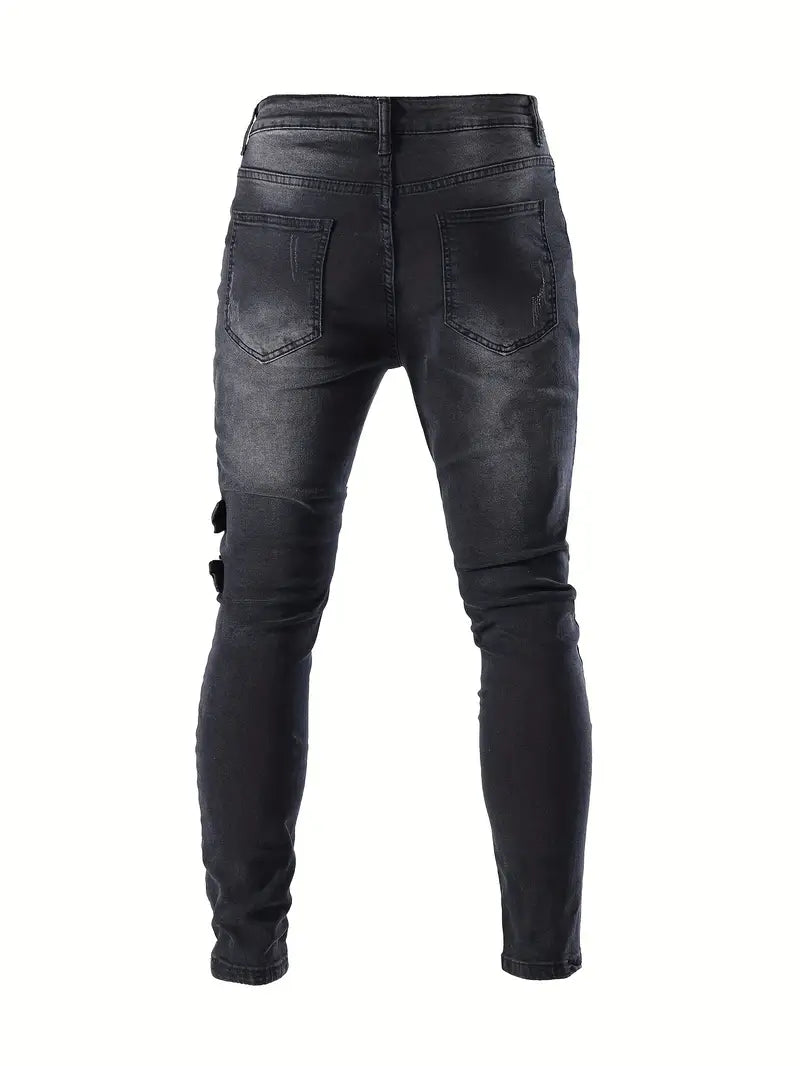 Mænds Biker Jeans Casual Denim med Polstrede Indsatser-2