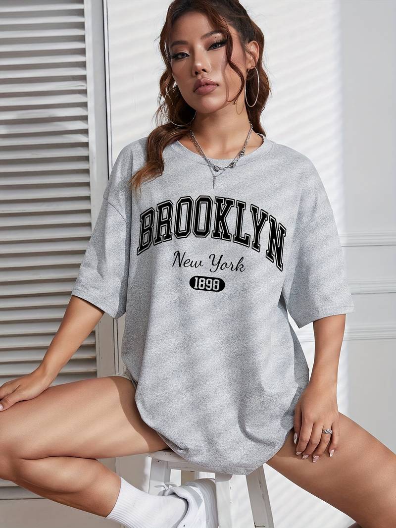 Herre T Shirt Rund Hals Brooklyn Print 100% Bomuld-4