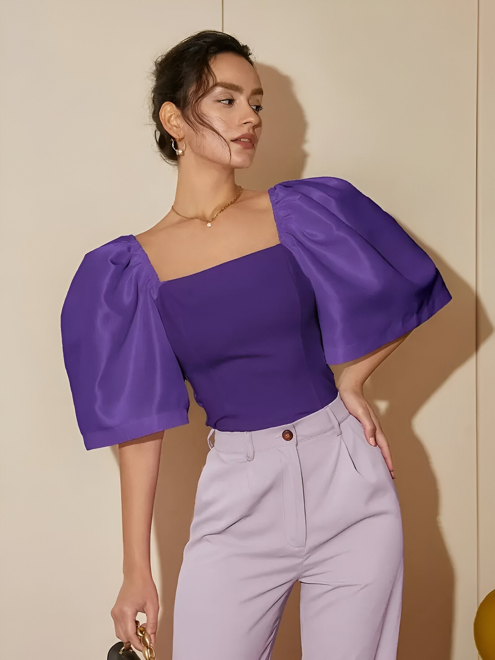 Variant image for Kvinders Bluse Firkantet Halsudskæring Slim Fit 100% Bomuld-9