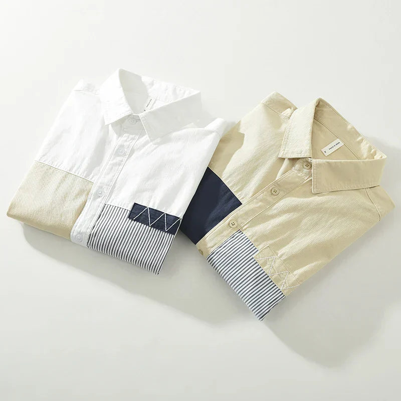 Herre Skjorte Patchwork Afslappet Bomuld