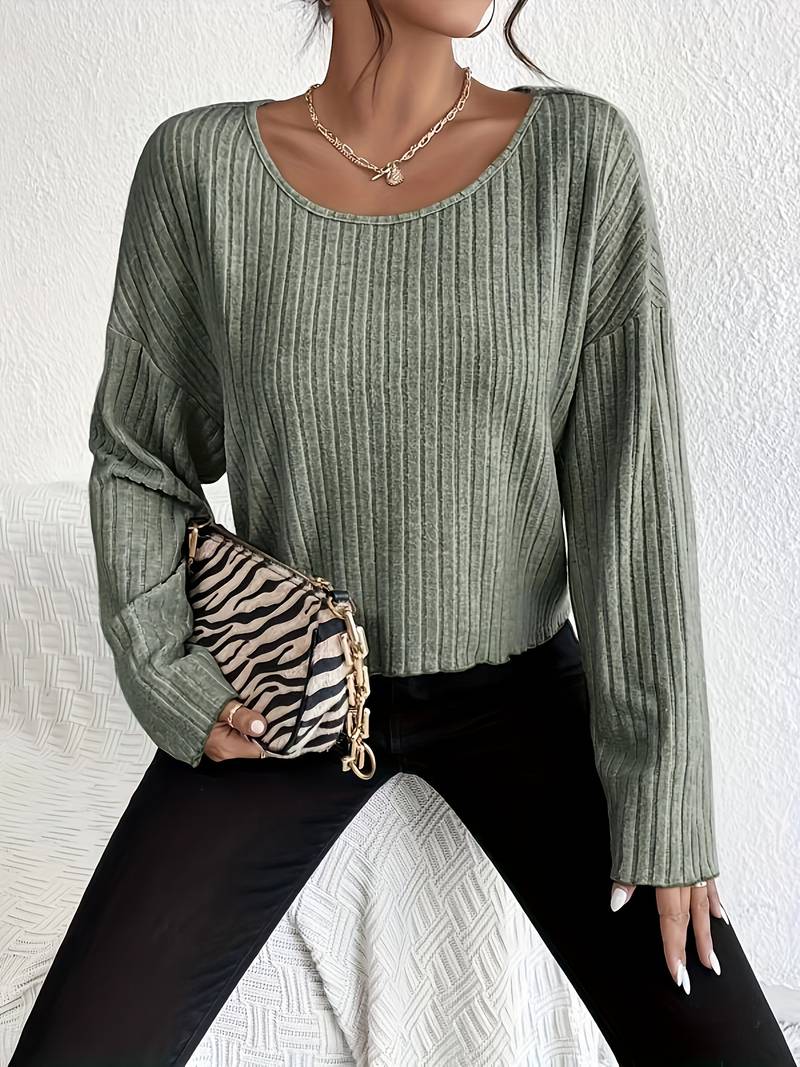 Kvinders T-Shirt Ribbede Rund Hals 100% Bomuld-2