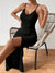 Kvinders Kjole Med Rynker Og Spleter Polyester Elegant-4