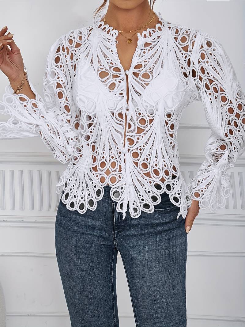 Kvinders Asymmetrisk Bluse med Udsparinger Polyester-6