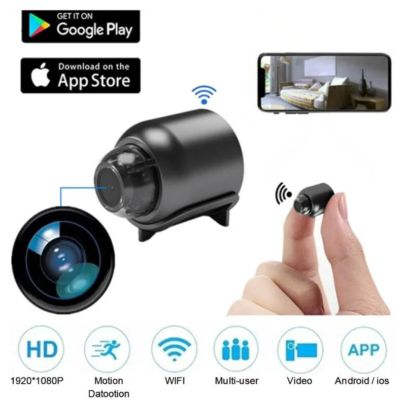 Kompakt Mini Sikkerhedskamera 1080P HD Hvid Plast Med Nattevision-1