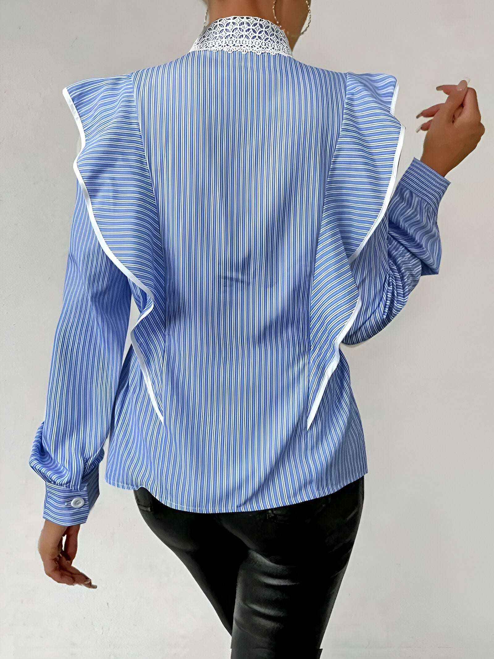 Skjortebluse Dame Langærmet Ruches Blødt Stof med Digital Print-3