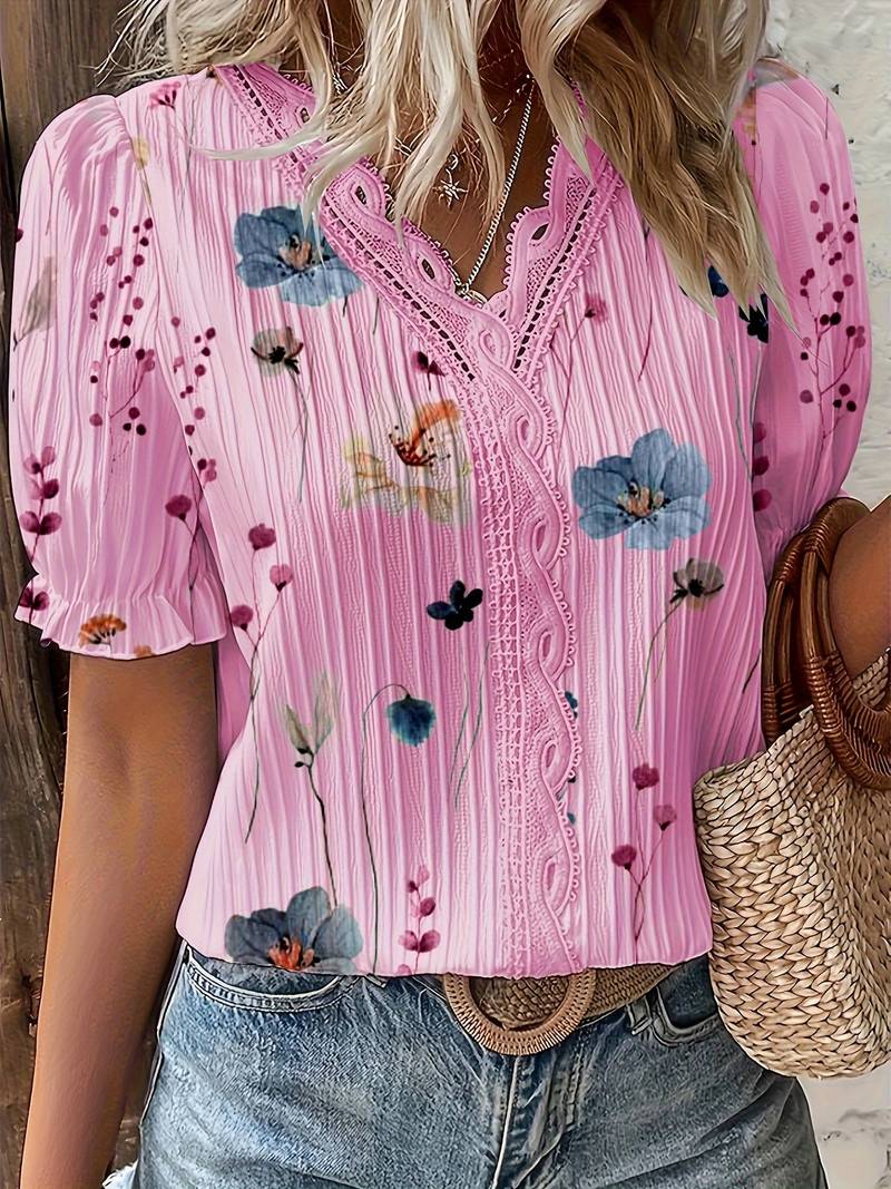 Skjortebluse Dame V-hals Let Materiale Afslappet Pasform-4