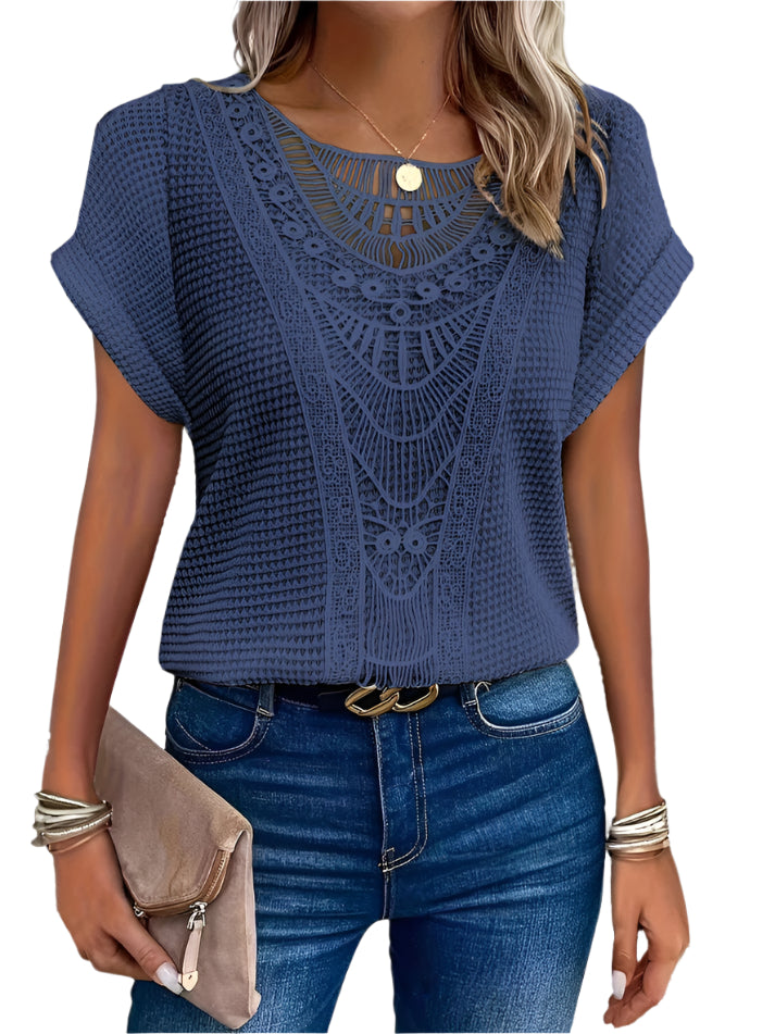 Kvinders Bluse i Blonde Med Delikate Detaljer Polyester-1
